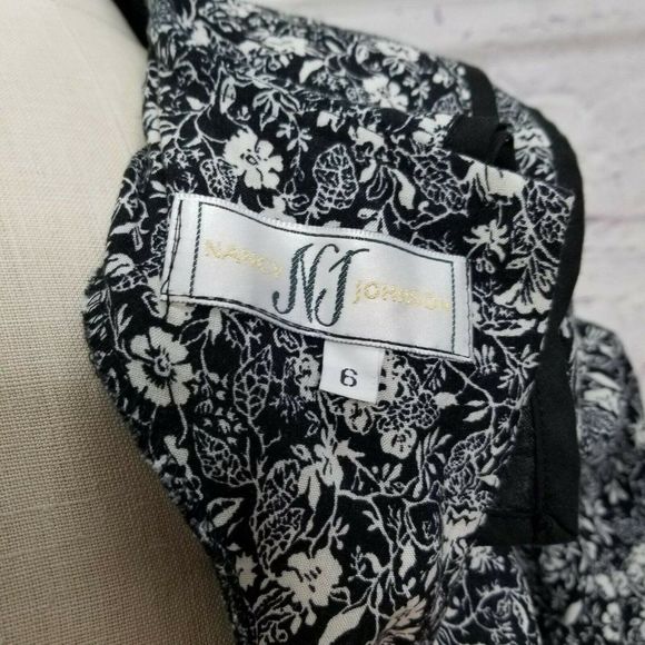VTG 80s Nancy Johnson Black White Floral Print - Picture 9 of 9